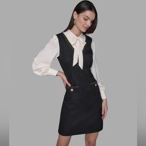 Black Dress with Cream Blouse